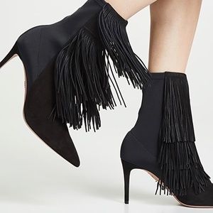 Aquazzura Shake Fringed Stretch Suede Bootie NWOT